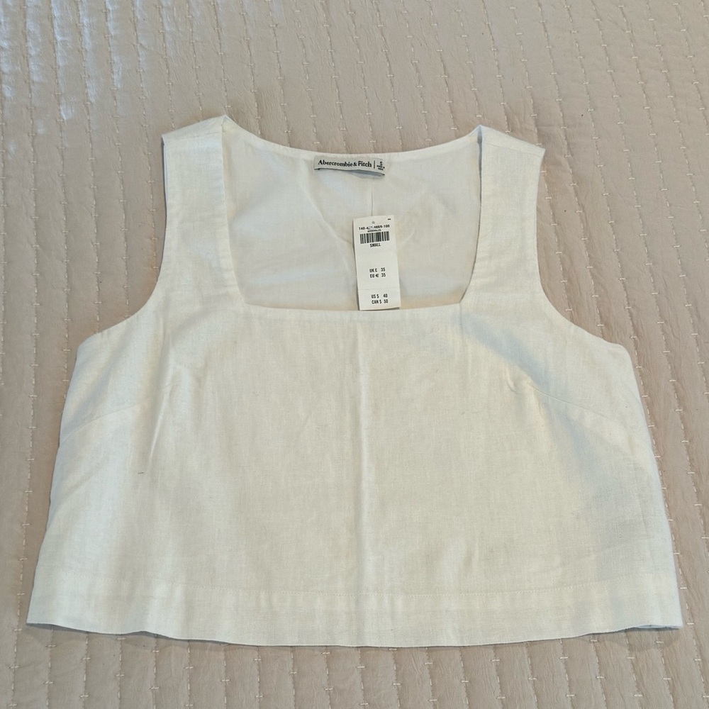 Abercrombie White Linen Blend Cropped Tank S